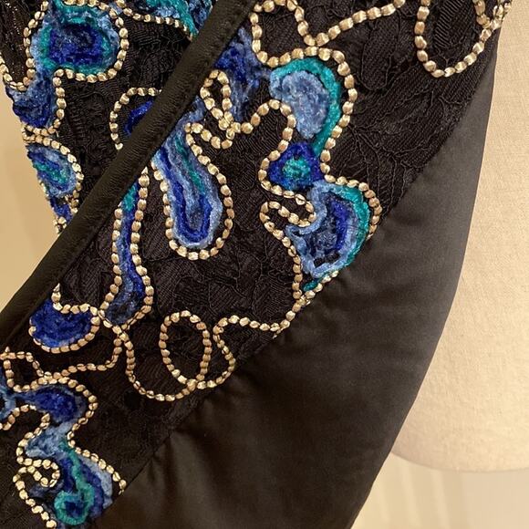 Dennis Basso Black and Blue Embroidered Soutache Jacket Size 10 - Picture 8 of 8